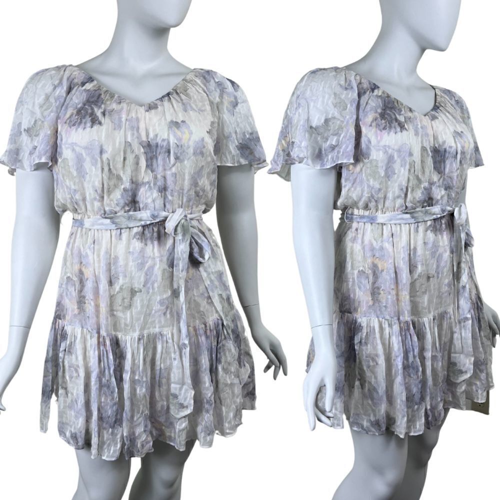 Rebecca Taylor Women Size XL White Lily Silk Floral Tiered Ruffle Mini NEW Dress